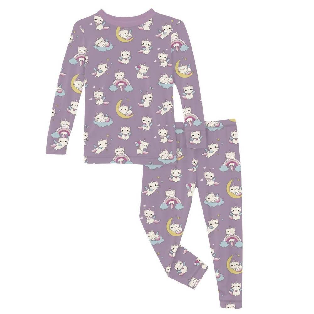 NEW KICKEE girls long sleeve pajama set in lavender caticorn